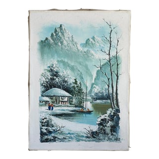 Circa 1970 Oil on Canvas Asian Winter Landscape, Suh Jin Hee (South Korea, 20th Century), Unframed For Sale