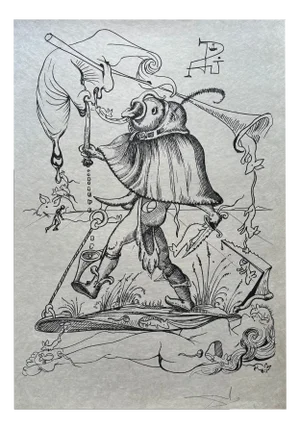 Salvador Dali, Brother Jean Des Entommeures or Cardinal Du Bellay from Les Songes Drôlatiques De Pantagruel, Original Large Lithograph, 1973