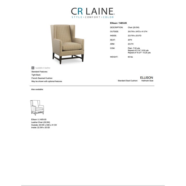 2020s Cr Laine Ellison Wingback Lounge Chair (Model 1405-05) – Designer Showroom Sample/New! For Sale - Image 5 of 5
