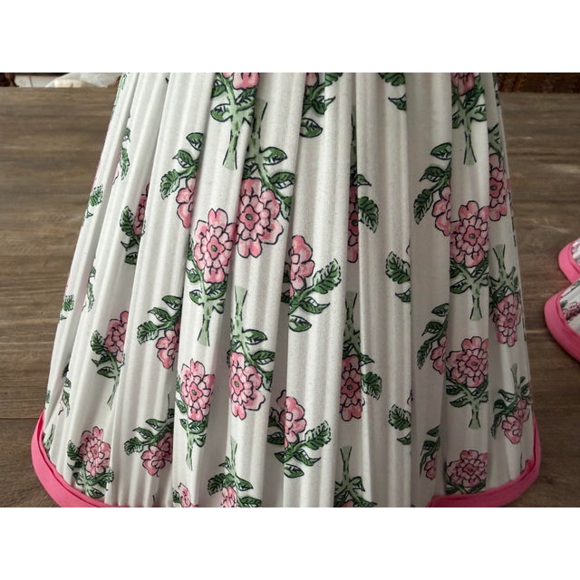 Shabby Chic Floral Handmade Pleated Lampshades, Pair For Sale - Image 3 of 4