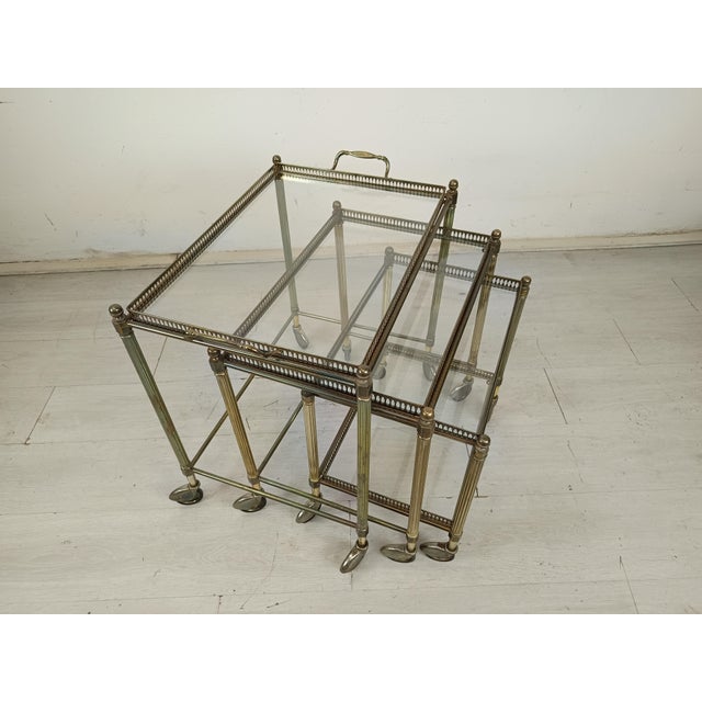 Vintage Gold Brass Nesting Tables, 1970s, Set of 3 For Sale - Image 4 of 16