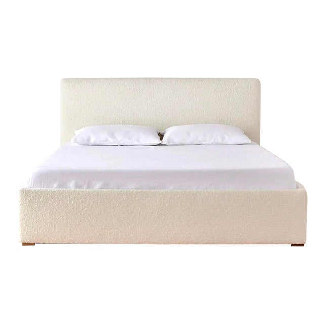 Ivory Wool Boucle Upholstered Queen Bed Headboard by Jenni Kayne For Sale