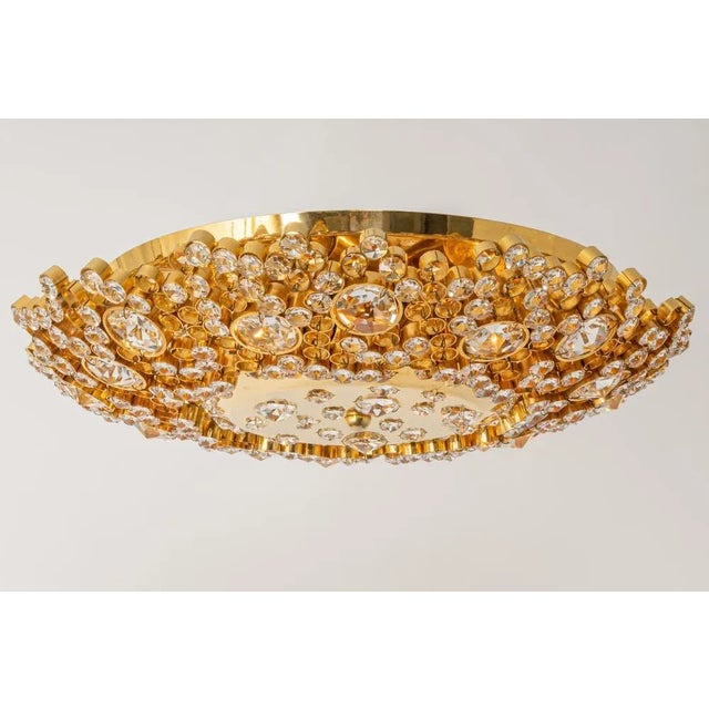 Gold Small Gilt Brass Cut-Glass Flower Flush Mount from Palwa, Germany, 1970s For Sale - Image 8 of 9