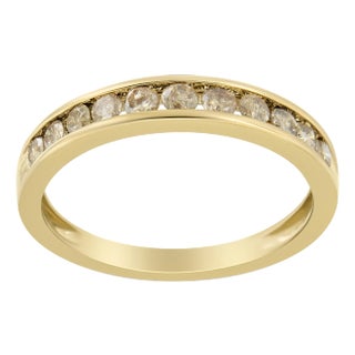 14K Yellow Gold Plated .925 Sterling Silver 1/2 Cttw Channel Set Round Champagne Diamond 11 Stone Band Ring (K-L Color, I1-I2 Clarity) - Size 5 For Sale