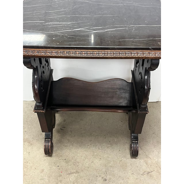 1920s 1920's Highly Carved Side Table W/Marble Top For Sale - Image 5 of 6