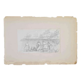 Albert Besnard, Shoreside, Pencil Drawing, Early 20th Century For Sale