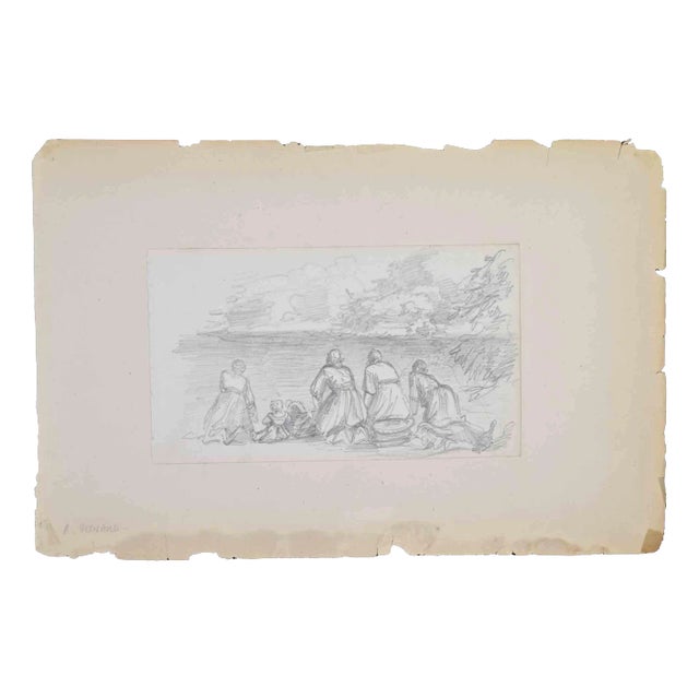 Albert Besnard, Shoreside, Pencil Drawing, Early 20th Century For Sale