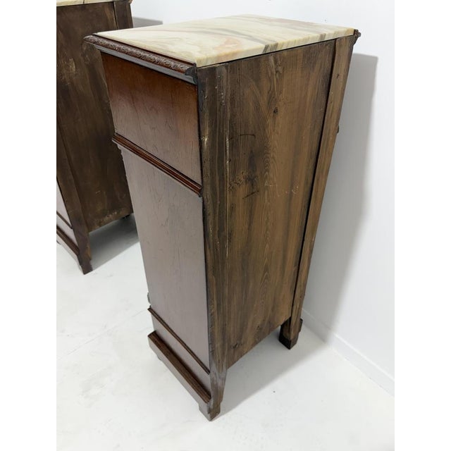 Sicilian Hand-Carved Bedside Tables with Marble Tops, 1940, Set of 2 For Sale - Image 15 of 18