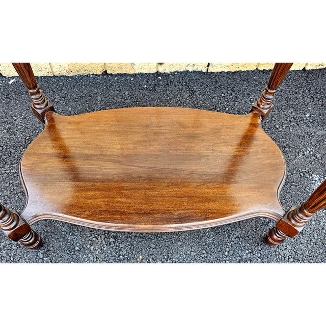 Wood Mid Century Satin Mahogany Bookmatched Top Tiered Side Table For Sale - Image 7 of 10