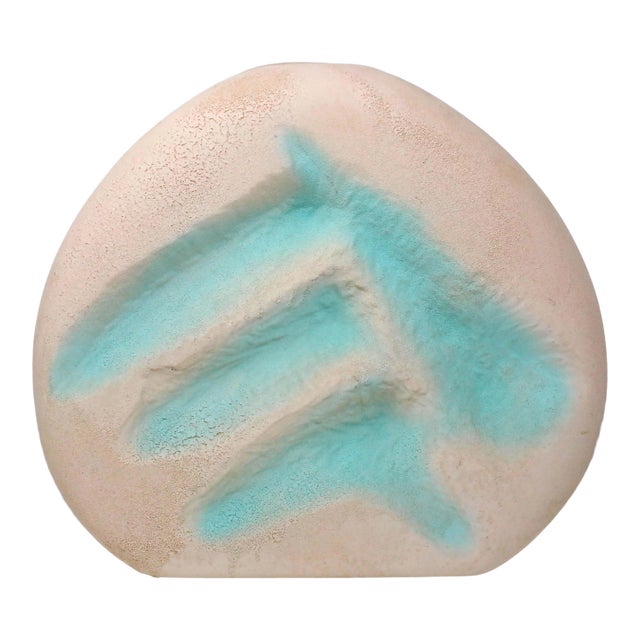 1980's Large Postmodern Pink and Turquoise Sculptural Ceramic Vase For Sale