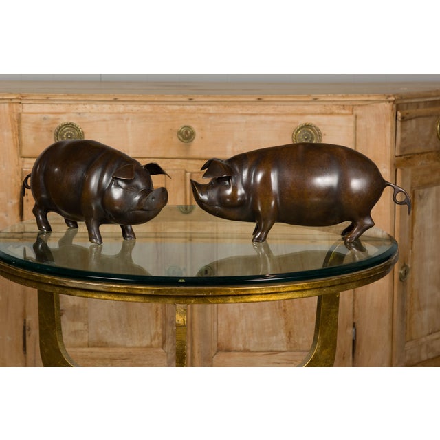 Pair of American Midcentury Bronze Pig Sculptures in Dark Patina For Sale - Image 12 of 12