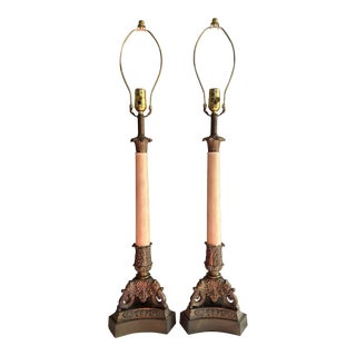 Vintage C1990s Ethan Allen French Provincial Candlestick Buffet Lamps - a Pair For Sale