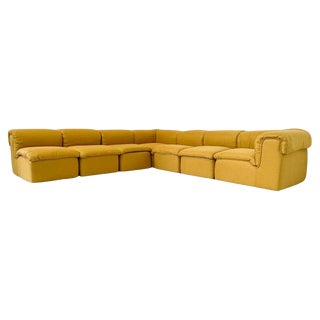 Mid-Century Modern Yellow Modular Sofa, Italy, 1960s, Set of 7 For Sale