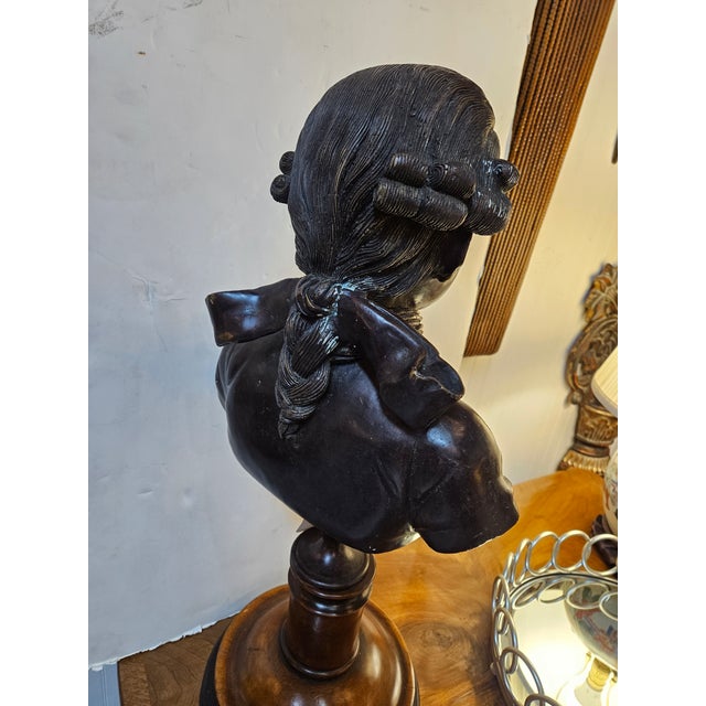 French Theodore Alexander Bronze Bust of Mozart Mounted on Turned Fruitwood and Ebonized Base For Sale - Image 3 of 3