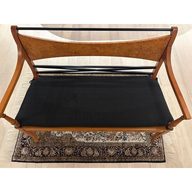 Vintage Biedermeier Style Bench Vintage Italian Biedermeier burl wood settee. Item features a beautiful wood grain,...