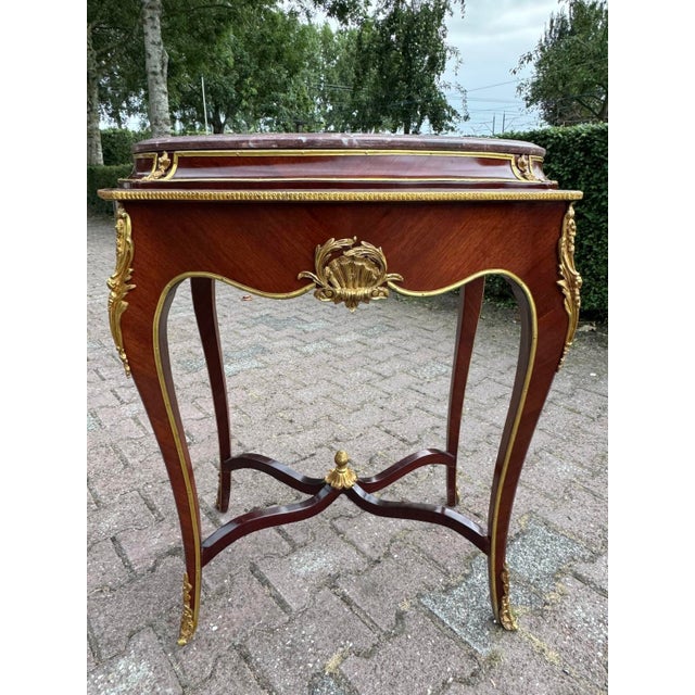 1900s French Louis XVI Mahogany Bronze Marble Side Table For Sale - Image 4 of 17