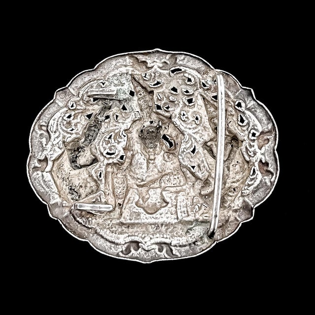 Late 19th Century Antique Burmese Coin Silver High-Relief Repoussé Pierced Belt Buckle For Sale In Los Angeles - Image 6 of 6