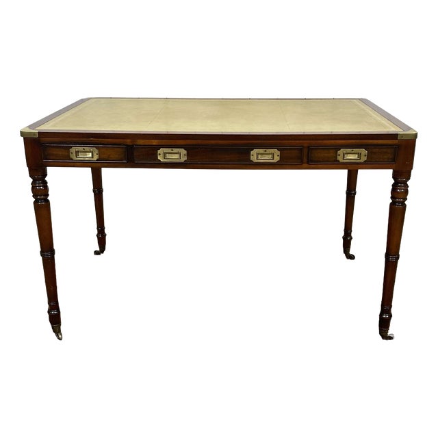 English Nautical Style Flat Top Desk in Mahogany with Leather Top, 1980s For Sale