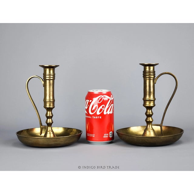 Pair of Oversized Dark Brass Chambersticks These candle holders are made from solid brass, rich natural tarnish gives them...