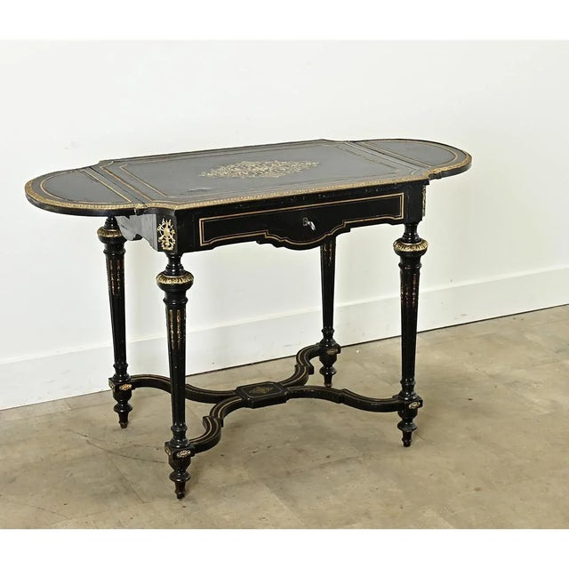19th Century French 19th Century Louis XVI Style Ebonized Drop Leaf Desk For Sale - Image 5 of 12