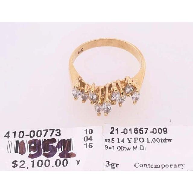 Modern 14 Karat Yellow Gold Wedding Bridal Ring With Marquise Diamonds For Sale - Image 3 of 11