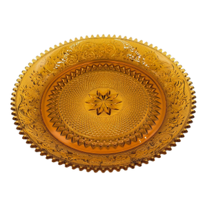 1960s Indiana Sandwich Glass Tiara Amber Large Serving Platter Sawtooth Rim 12"