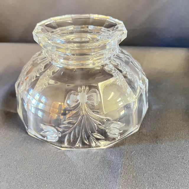 Transparent Vintage Etched Crystal Pedestal Candy Dish With Lid | Floral Rose Motif | Elegant Vanity Jar For Sale - Image 8 of 10