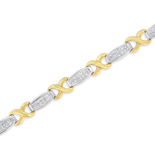 Haus of Brilliance Two-Tone 14K Yellow & White Gold 2.0 Cttw Princess-Cut Diamond Tapered and X-Link Tennis Bracelet (G-H Color, SI1-SI2 Clarity) - 7-Â¼â€ For Sale - Image 4 of 7