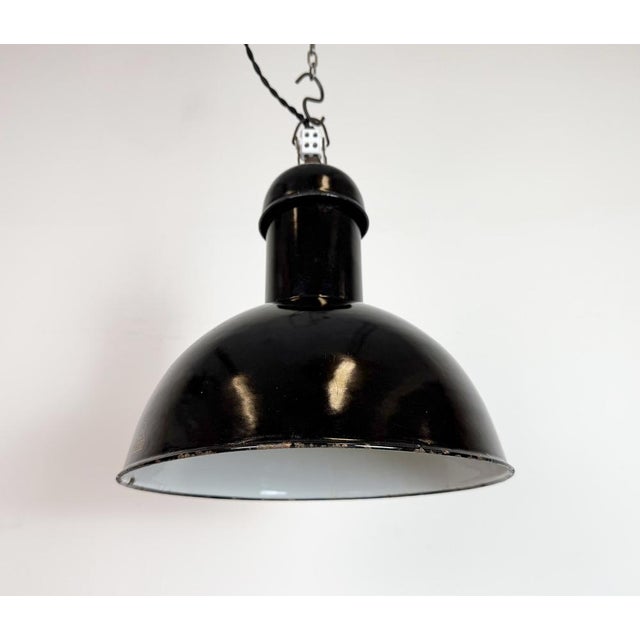 Black Industrial Black Enamel Pendant Lamp from Aeg, 1930s For Sale - Image 8 of 18