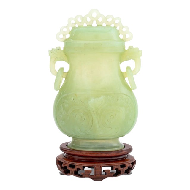 Chinese Carved Jade Covered Hu Vase For Sale