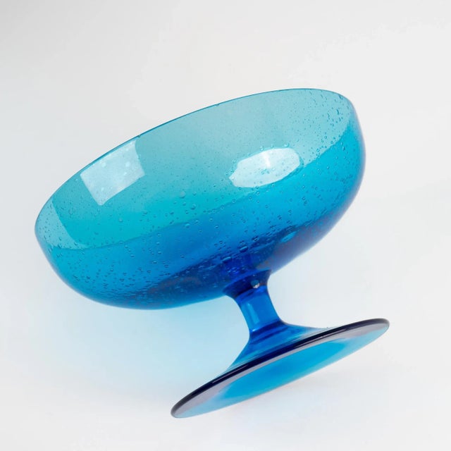 1950s Vintage Blue Bubble Glass Bowl For Sale - Image 5 of 10