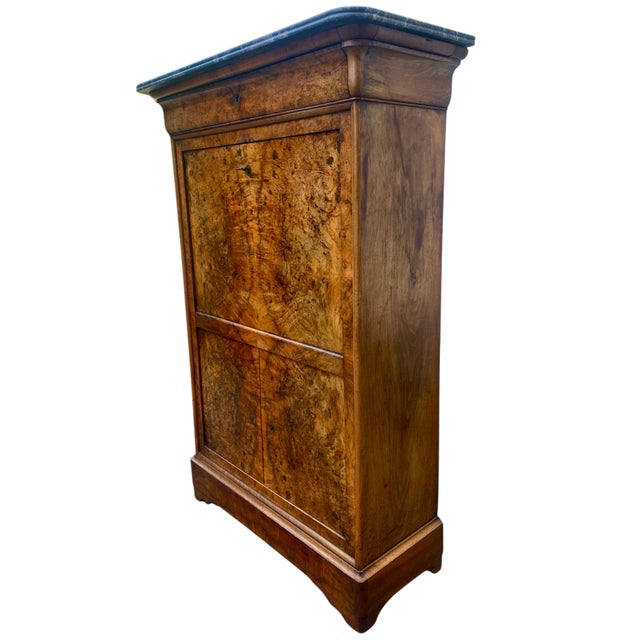 Louis Philippe Secretary Desk in Burr Walnut with Marble Top, 1890s For Sale - Image 5 of 10