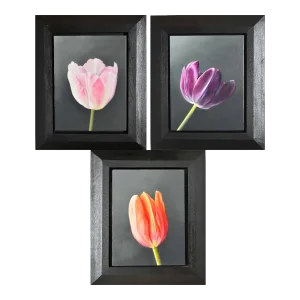 Trompe l'Oeil Tulip Oil Paintings by Dutch Artist Gershom, Set of Three