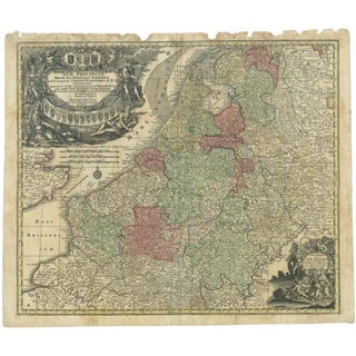Antique Map of the Low Countries by Seutter, 1745 For Sale