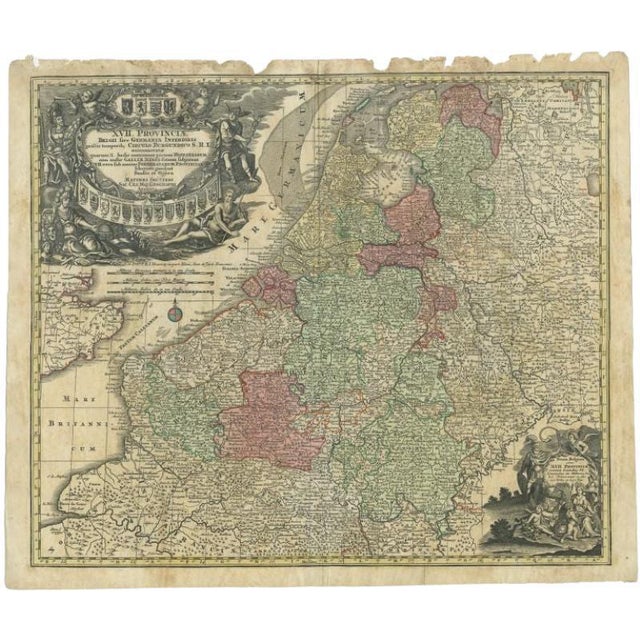Antique Map of the Low Countries by Seutter, 1745 For Sale