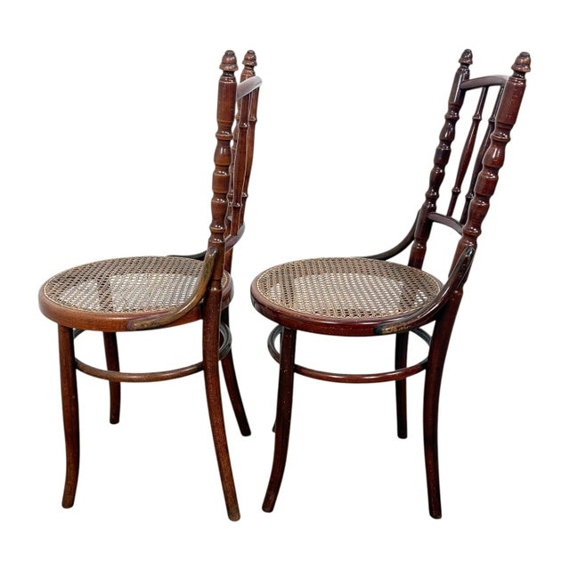Antique Fischel Bentwood Chairs with Cane Seats, 1890s, Set of 2 For Sale - Image 3 of 14