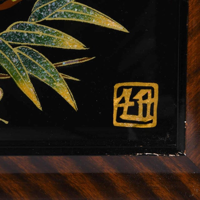 Japanese Framed Japanese Reverse Mixed Media on Glass Cranes For Sale - Image 3 of 8