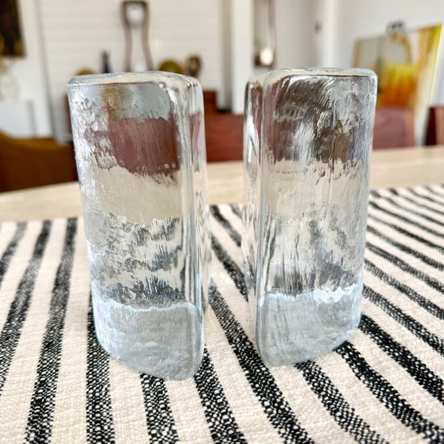 1960s Pair Mid Century Modern Blenko Half Moon Clear Glass Bookends by Wayne Husted For Sale - Image 5 of 12