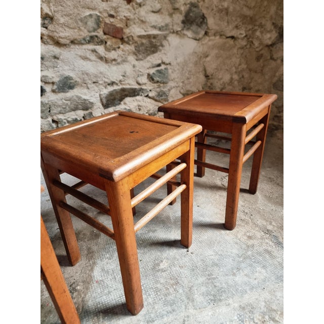 1930s Vintage Workshop Stools in Beech Wood, 1930s, Set of 6 For Sale - Image 5 of 14