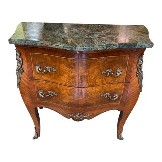 Mid 20th Century French Louis XV Green Marble Top Commode Bombe Chest Ormolu Mounts For Sale