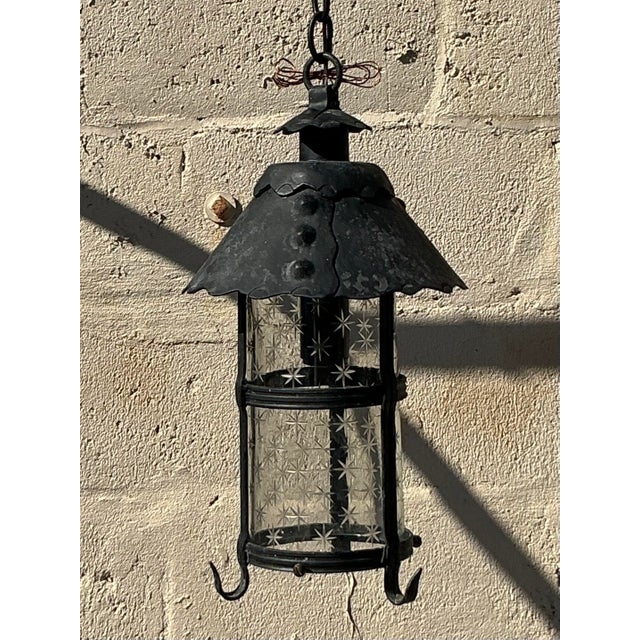 Mid 20th Century Vintage Boho Scalloped Wrought Iron Lantern For Sale - Image 5 of 6