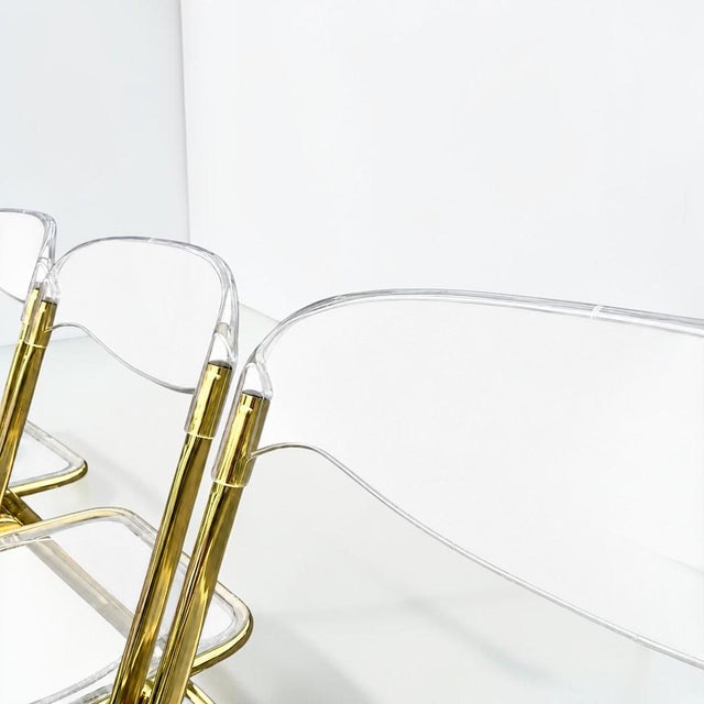 Giancarlo Piretti Style Brass Folding Chairs- Set of 4 For Sale In Miami - Image 6 of 9