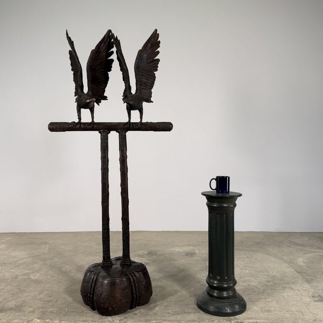 Bronze Double Eagle Sculpture on Japanese Stand, 68”h – Hand-Carved Style Pedestal Form For Sale - Image 13 of 13