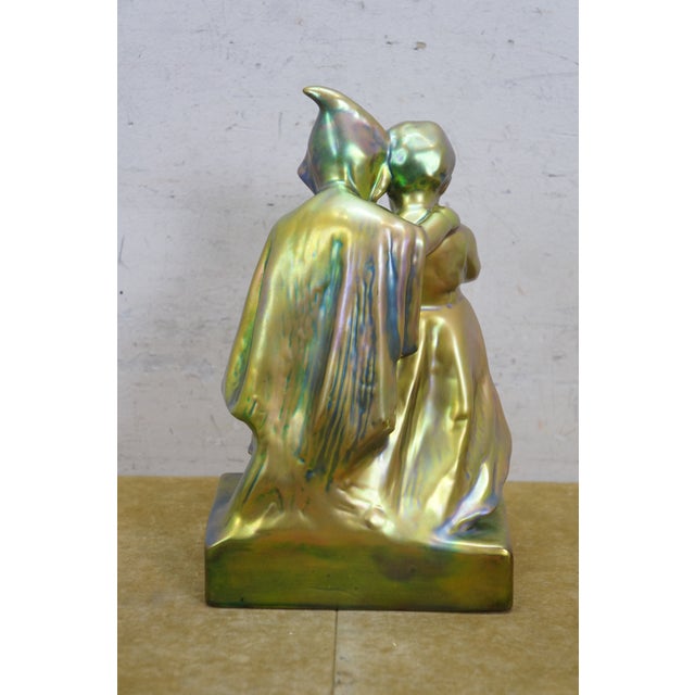 1906 Antique Art Nouveau Zsolnay Pécs Hungary Eosin Glazed Children Figure 10" For Sale - Image 6 of 14
