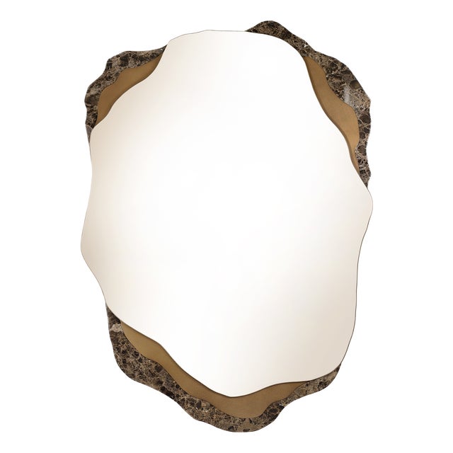 Arizona Mirror in Dark Emperator Marble and Bronzed Brushed Brass from InsidherLand For Sale