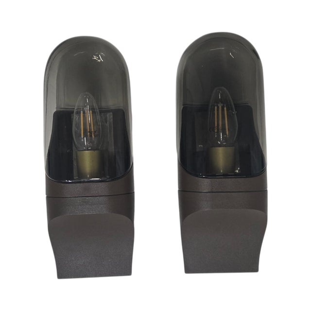 Vintage Space Age Wall Lamps in Smoked Glass, 1970s, Set of 2 For Sale - Image 11 of 15