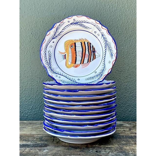 Vintage Italian Hand Painted Fish Plates - Set of 12 For Sale - Image 4 of 12
