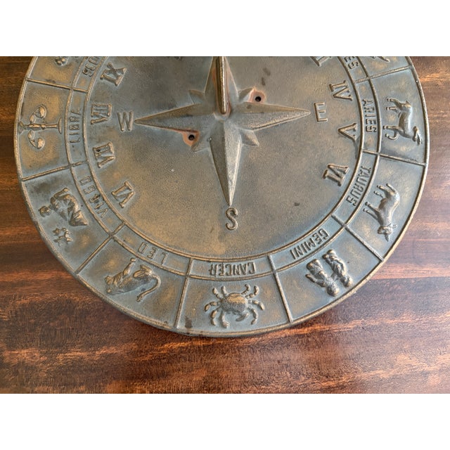 Virginia Metalcrafters Vintage English Country Iron Garden Sundial With Zodiac Signs For Sale - Image 4 of 9