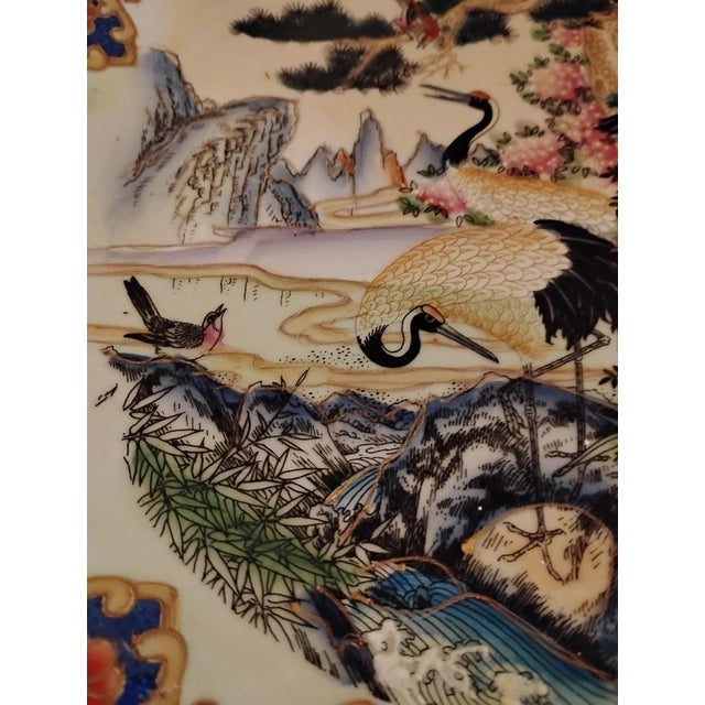 Traditional High End Chinoiserie Hand Painted Longevity Plate For Sale - Image 3 of 4