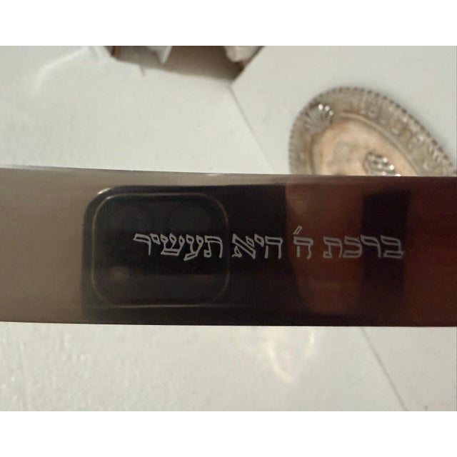 Unknown, Antique Silver German Judaica Shabbat Challah Knife Hebrew Blessing Inscription For Sale In Miami - Image 6 of 11